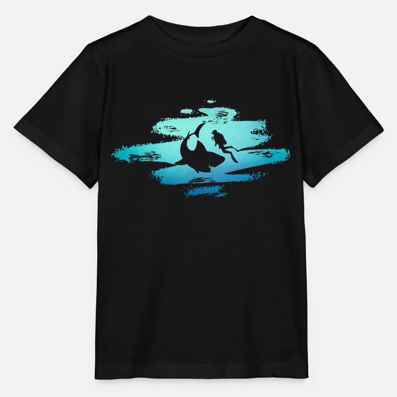 Requin dans l'océan avec des plongeurs, grand requin-marteau requin blanc - T-shirt bio MINI CREATOR Stanley/Stella Enfant - noir