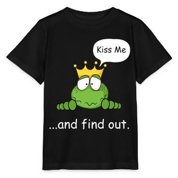 Embrasse-moi et découvre, prince grenouille, grenouille douce - T-shirt bio MINI CREATOR Stanley/Stella Enfant - noir - Devant - Mikhail (115cm)