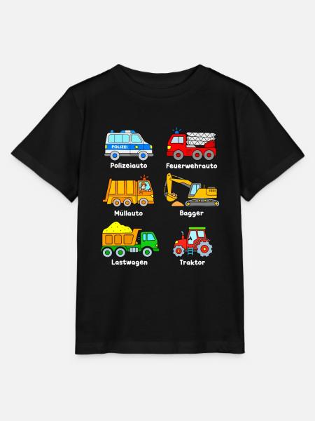 Fahrzeuge Polizeiauto Feuerwehrauto Bagger Traktor - Stanley/Stella Kinder T-Shirt MINI CREATOR  - Schwarz
