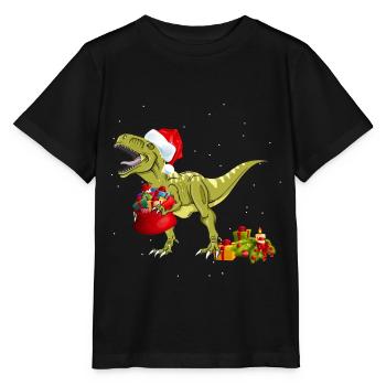 Dino avec bonnet de Noël pour Noël - T-shirt bio MINI CREATOR Stanley/Stella Enfant - noir - Devant - Mikhail (115cm)