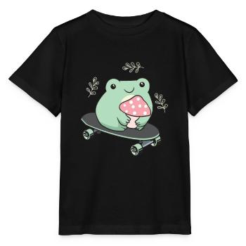 Cottagecore Aesthetic Kawaii Skateboarding Frog - Stanley/Stella MINI CREATOR Kids’ T-Shirt - black - Front - Mikhail (115cm)