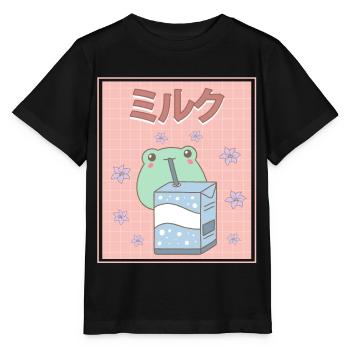 Cottagecore Aesthetic Kawaii Frog Milk Carton Ge - Stanley/Stella MINI CREATOR Kids’ T-Shirt - black - Front - Mikhail (115cm)
