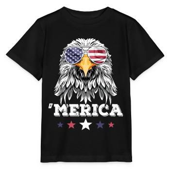 Eagle Merica Sunglasses 4th of July American Flag - Stanley/Stella Kinder T-Shirt MINI CREATOR  - Schwarz - Vorne - Mikhail (115cm)