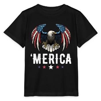 Eagle American Flag 4th of July USA Merica - Stanley/Stella Kinder T-Shirt MINI CREATOR  - Schwarz - Vorne - Mikhail (115cm)