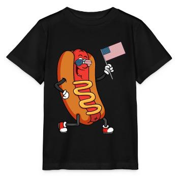 Patriotischer Hotdog 4. Juli - Stanley/Stella Kinder T-Shirt MINI CREATOR  - Schwarz - Vorne - Mikhail (115cm)