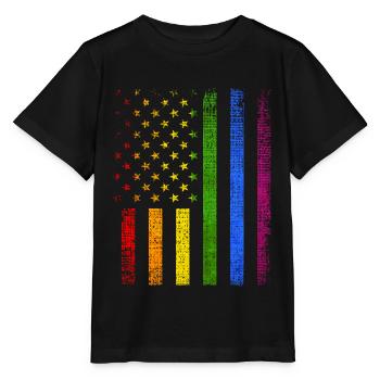 Bunte amerikanische Flagge LGBTQ Stolz - Stanley/Stella Kinder T-Shirt MINI CREATOR  - Schwarz - Vorne - Mikhail (115cm)