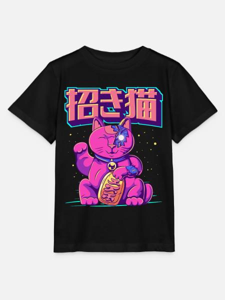 Cyborg Maneki Neko Katze Japanische Cyber-Ästhetik - Stanley/Stella T-shirt MINI CREATOR til børn - sort
