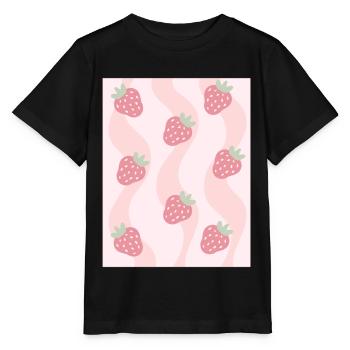 Dänische Pastell-Ästhetik-Erdbeeren - Stanley/Stella Kinder T-Shirt MINI CREATOR  - Schwarz - Vorne - Mikhail (115cm)