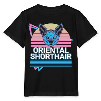 Orientalisch Kurzhaar Katze Retro - Stanley/Stella Kinder T-Shirt MINI CREATOR  - Schwarz - Vorne - Mikhail (115cm)