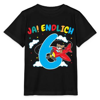 6. Geburtstag Hund Pilot Flugzeug Flieger Geschenk - Stanley/Stella Kinder T-Shirt MINI CREATOR  - Schwarz - Vorne - Mikhail (115cm)