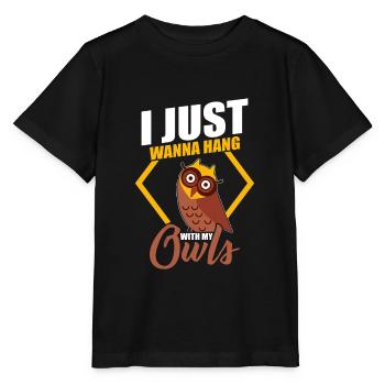 Ich will nur mit meinen Eulen hängen Eule Lustig - Stanley/Stella Kinder T-Shirt MINI CREATOR  - Schwarz - Vorne - Mikhail (115cm)