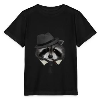 Gangster Mafia Waschbär - Stanley/Stella Kinder T-Shirt MINI CREATOR  - Schwarz - Vorne - Mikhail (115cm)