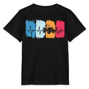 Farmer Retro Tractor Heartbeat Farmer Tractor - Stanley/Stella MINI CREATOR Kids’ T-Shirt - black - Front - Mikhail (115cm)