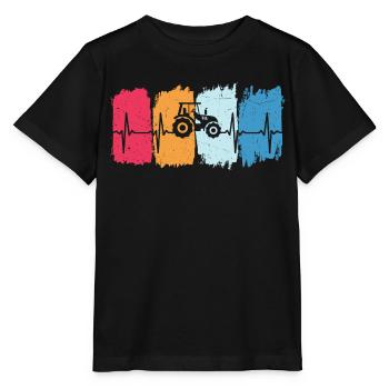 Retro tractor heartbeat tractor tractor t-shirt farmer - Stanley/Stella MINI CREATOR Kids’ T-Shirt - black - Front - Mikhail (115cm)