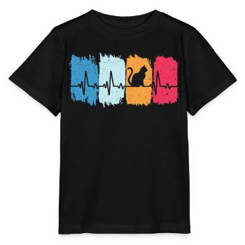 Cat Retro Heartbeat T-Shirt Cat Hangover - Stanley/Stella MINI CREATOR Kids’ T-Shirt - black - Front - Mikhail (115cm)
