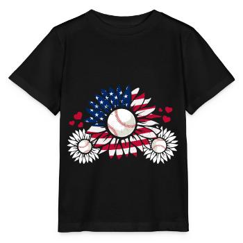 Patriotischer Baseball Sonnenblume - Stanley/Stella Kinder T-Shirt MINI CREATOR  - Schwarz - Vorne - Mikhail (115cm)