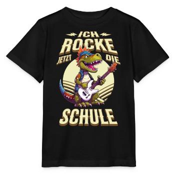 Schulkind Einschulung Dino Gitarre Rock Musik - Stanley/Stella Kinder T-Shirt MINI CREATOR  - Schwarz - Vorne - Mikhail (115cm)