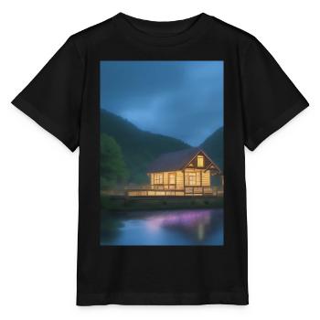 Charmante cabane au bord du lac - T-shirt bio MINI CREATOR Stanley/Stella Enfant - noir - Devant - Mikhail (115cm)