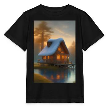 Charmante cabane au bord du lac - T-shirt bio MINI CREATOR Stanley/Stella Enfant - noir - Devant - Mikhail (115cm)