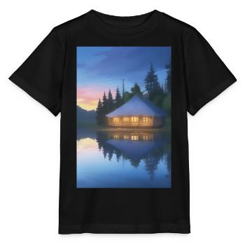 Charmante cabane au bord du lac - T-shirt bio MINI CREATOR Stanley/Stella Enfant - noir - Devant - Mikhail (115cm)