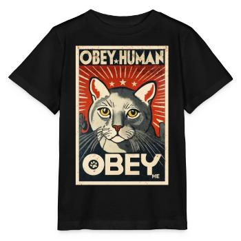 Obey Human affiche de propagande chat autoritaire - T-shirt bio MINI CREATOR Stanley/Stella Enfant - noir - Devant - Mikhail (115cm)