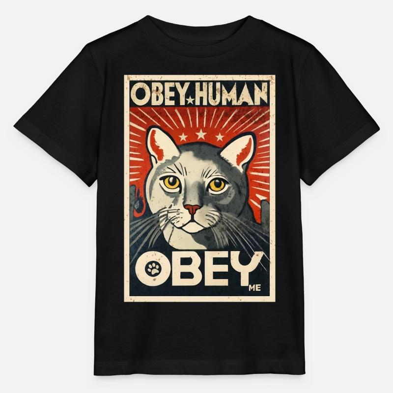 Obey Human affiche de propagande chat autoritaire - T-shirt bio MINI CREATOR Stanley/Stella Enfant - noir