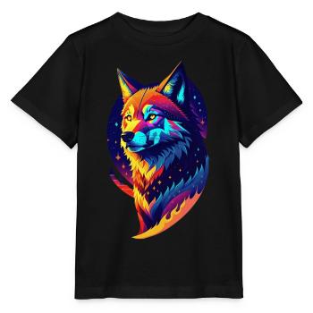 Wolf in der Nacht - Mehrfarbiges Dekor - Stanley/Stella Kinder T-Shirt MINI CREATOR  - Schwarz - Vorne - Mikhail (115cm)