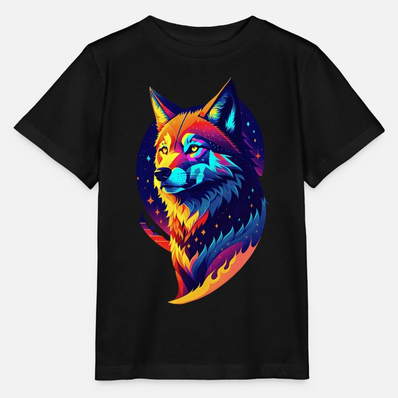 Wolf in der Nacht - Mehrfarbiges Dekor - Stanley/Stella Kinder T-Shirt MINI CREATOR  - Schwarz