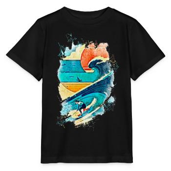 Illustration surfeur sur la vague - Fun Surf - T-shirt bio MINI CREATOR Stanley/Stella Enfant - noir - Devant - Mikhail (115cm)