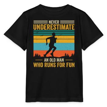Unterschätze niemals einen alten Mann, der zum Spaß rennt - Stanley/Stella Kinder T-Shirt MINI CREATOR  - Schwarz - Vorne - Mikhail (115cm)