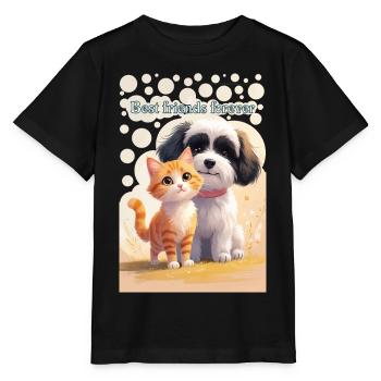 Hund und Katze Tierkinder Beste Freunde für immer - Stanley/Stella Kinder T-Shirt MINI CREATOR  - Schwarz - Vorne - Mikhail (115cm)