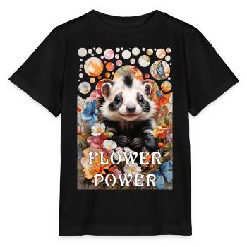 Hippie Flower Power moufette mignonne dans une mer de fleurs - T-shirt bio MINI CREATOR Stanley/Stella Enfant - noir - Devant - Mikhail (115cm)
