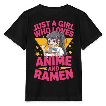 Anime girl with ramen and text - Stanley/Stella MINI CREATOR Kids’ T-Shirt - black - Front - Mikhail (115cm)