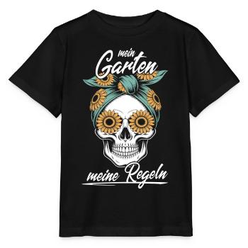 Mein Garten, meine Regeln - Totenkopf sonnenblume - Stanley/Stella Kinder T-Shirt MINI CREATOR  - Schwarz - Vorne - Mikhail (115cm)