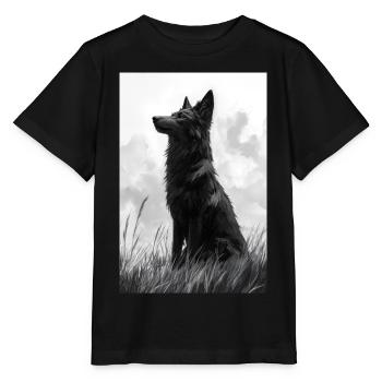Illustration eines Wolfes - Stanley/Stella Kinder T-Shirt MINI CREATOR  - Schwarz - Vorne - Mikhail (115cm)