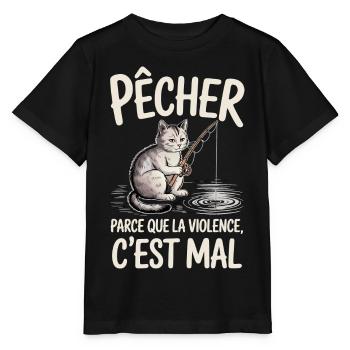 Pêcher, parce que la violence c’est mal - T-shirt bio MINI CREATOR Stanley/Stella Enfant - noir - Devant - Mikhail (115cm)