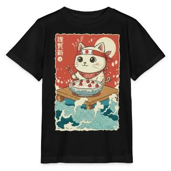 Bouillie de semoule au chat de Kawaii - T-shirt bio MINI CREATOR Stanley/Stella Enfant - noir - Devant - Mikhail (115cm)