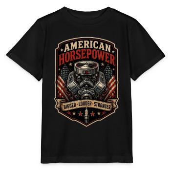 V8 Motor US-Car Horsepower Amerika Oldtimer - Stanley/Stella Kinder T-Shirt MINI CREATOR  - Schwarz - Vorne - Mikhail (115cm)