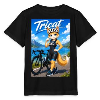 Tricat : Chat en tenue de triathlon - T-shirt bio MINI CREATOR Stanley/Stella Enfant - noir - Devant - Mikhail (115cm)