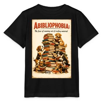 Abibliophobie : Quand les chiens et les piles de livres gagnent - T-shirt bio MINI CREATOR Stanley/Stella Enfant - noir - Devant - Mikhail (115cm)