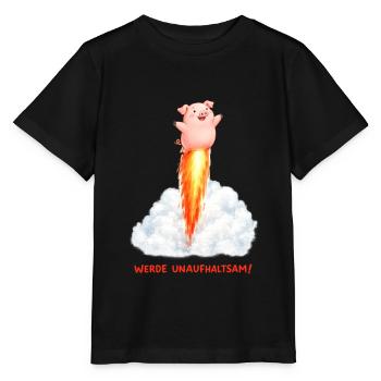 Raketen Schwein Unaufhaltsam - Stanley/Stella Kinder T-Shirt MINI CREATOR  - Schwarz - Vorne - Mikhail (115cm)
