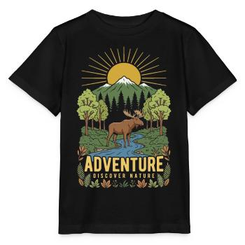 Sunrise Moose Forest Landscape - Stanley/Stella MINI CREATOR Kids’ T-Shirt - black - Front - Mikhail (115cm)