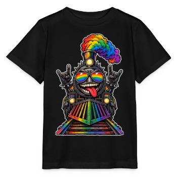 Regenbogenzug im Rock Stil - Stanley/Stella Kinder T-Shirt MINI CREATOR  - Schwarz - Vorne - Mikhail (115cm)