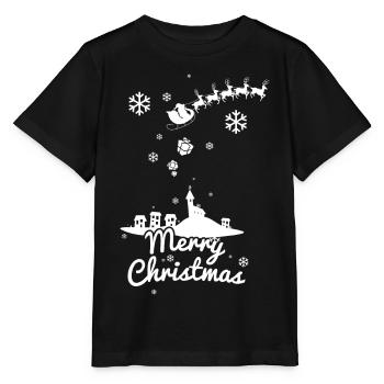 Merry Christmas with village and reindeers, white - Stanley/Stella MINI CREATOR Kids’ T-Shirt - black - Front - Mikhail (115cm)