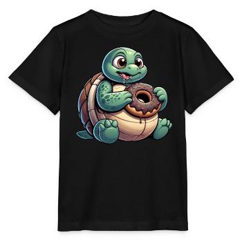 Mollige Cartoon Schildkröte im Donut-Look - Stanley/Stella Kinder T-Shirt MINI CREATOR  - Schwarz - Vorne - Mikhail (115cm)