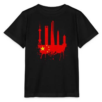 Shanghai Skyline drapeau chinois drapeau chinois - T-shirt bio MINI CREATOR Stanley/Stella Enfant - noir - Devant - Mikhail (115cm)