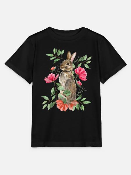 Kaninchen mit Blumen - Stanley/Stella Kinder T-Shirt MINI CREATOR  - Schwarz