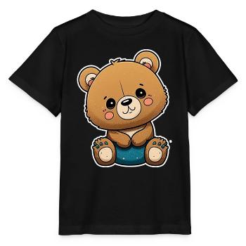 Curious cute Teddy bearwith sweet dark eyes - Stanley/Stella MINI CREATOR Kids’ T-Shirt - black - Front - Mikhail (115cm)