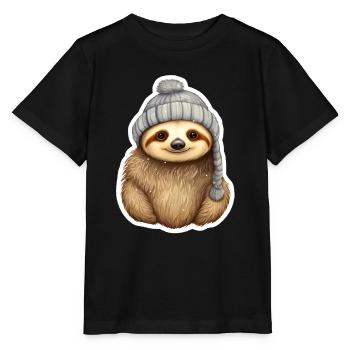 Sloth with winter hat - Stanley/Stella MINI CREATOR Kids’ T-Shirt - black - Front - Mikhail (115cm)