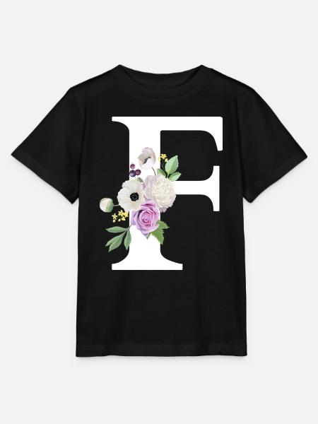 Lila Blumenbuchstabe F - Stanley/Stella Kinder T-Shirt MINI CREATOR - Schwarz
